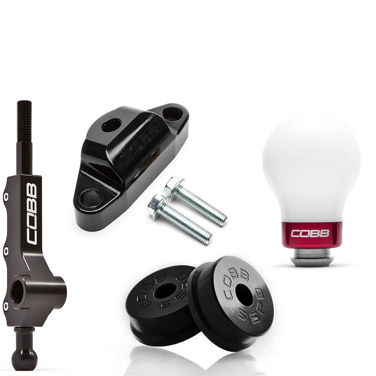 COBB Stage 1+ Shifter Package (Weighted Knob, White w/ Black & Red), 2002-2007 WRX w/ OE Short Shifter