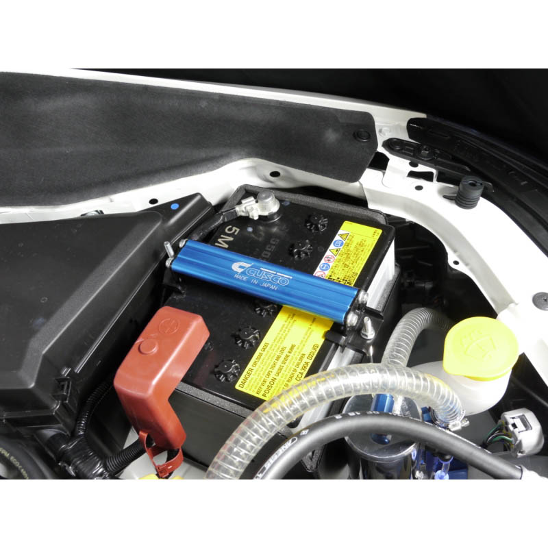 Cusco Battery Tie Down (Blue), 2002-2026 WRX & 2004-2021 STi & BRZ/FR-S/86 - Angle 2