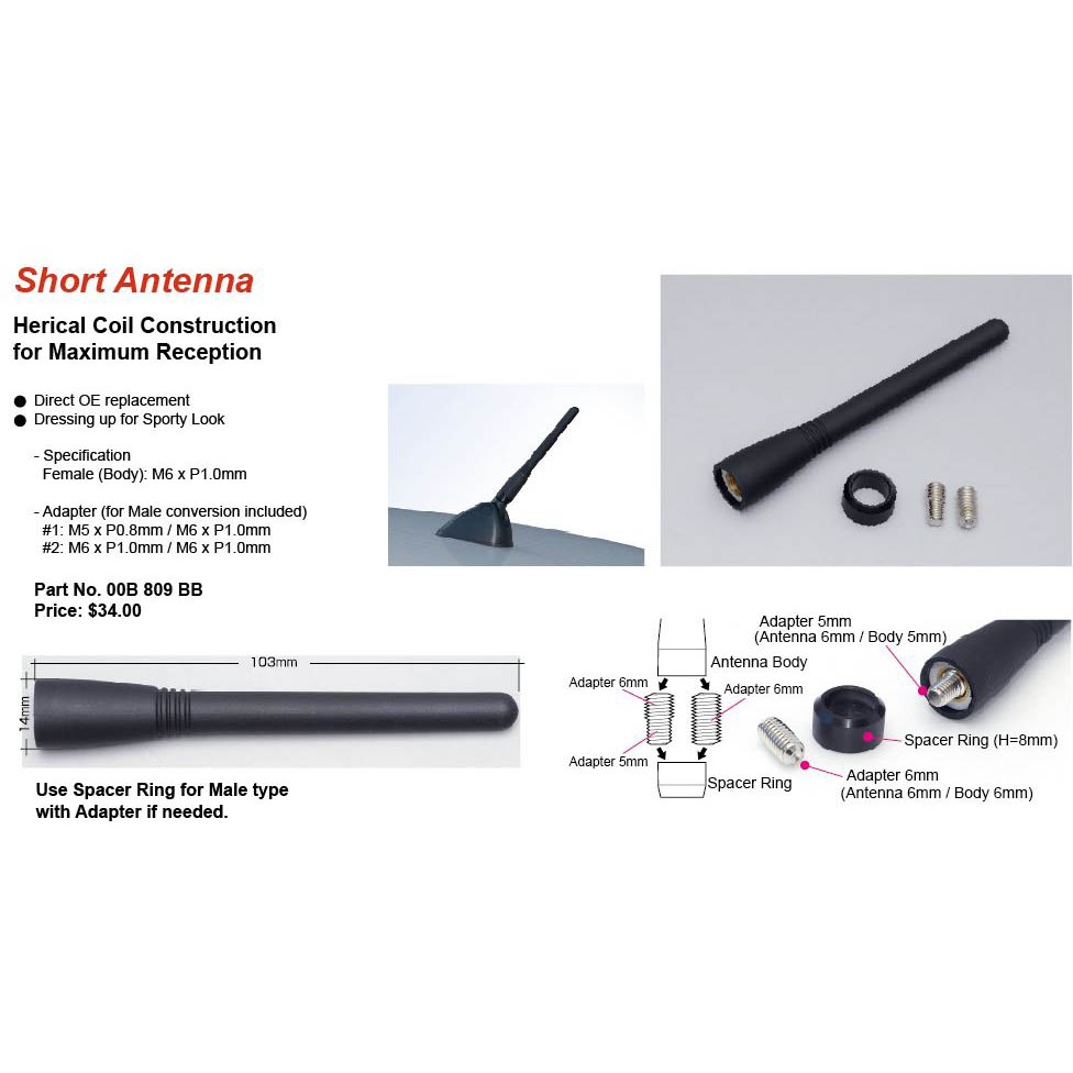 Cusco Short Antenna (In/Out Side Thread, 103mm, Black), 2008-2014 WRX/STi & 2013-2020 BRZ/FR-S/86 - Angle 2