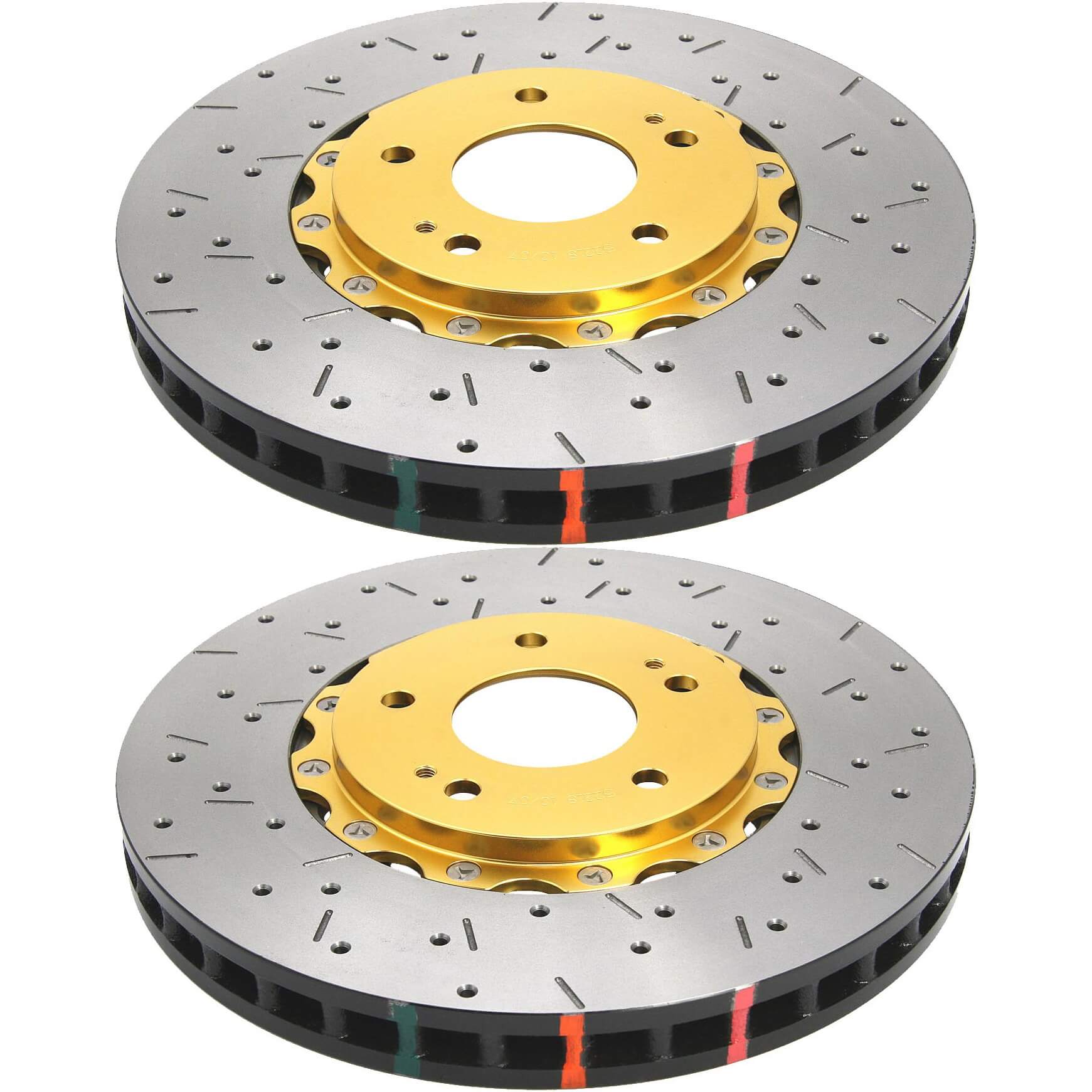 DBA 5000 Series 2-Piece Front Rotors (Drilled & Slotted, Gold, Pair), 2004-2017 STi