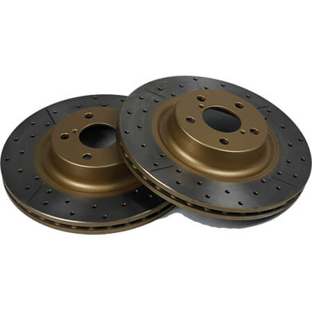 DBA Street Series Front Rotors (Drilled & Slotted, Gold, Pair), 2015-2019 WRX