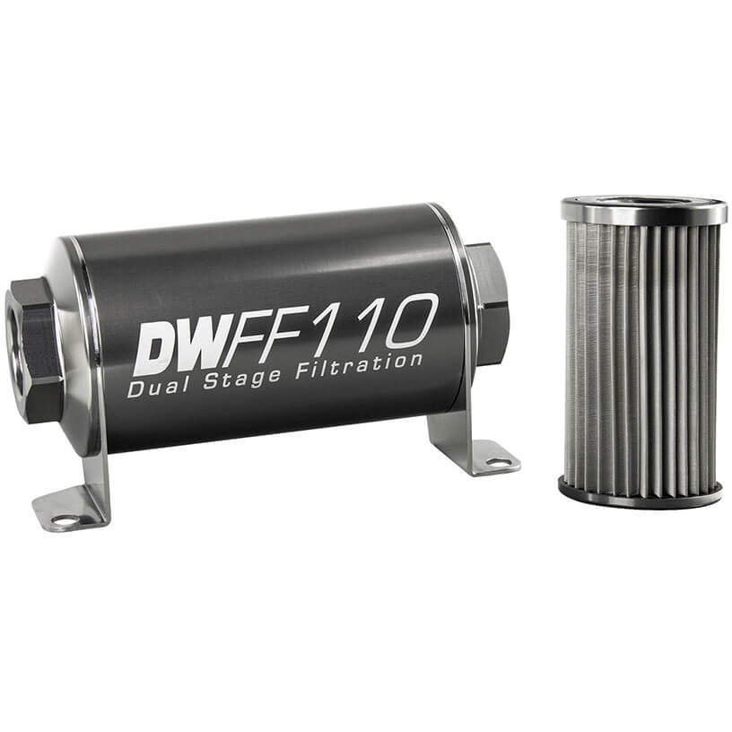 DeatschWerks In-Line Fuel Filter (10 Micron, 8AN fittings, 110mm)