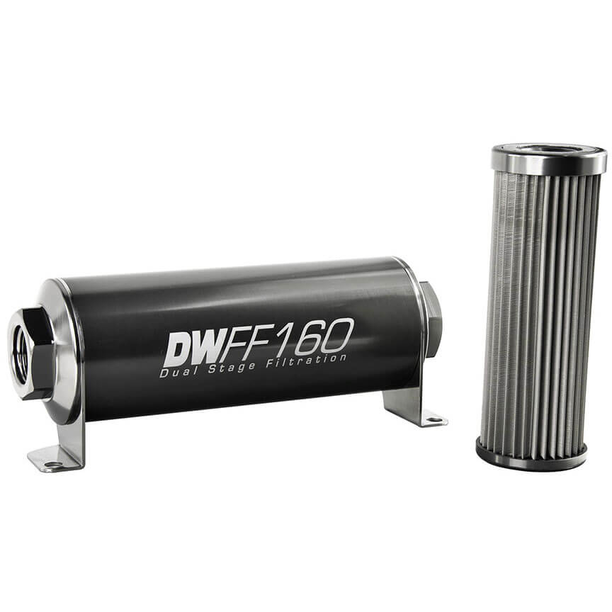 DeatschWerks In-Line Fuel Filter (10 Micron, 8AN fittings, 160mm)
