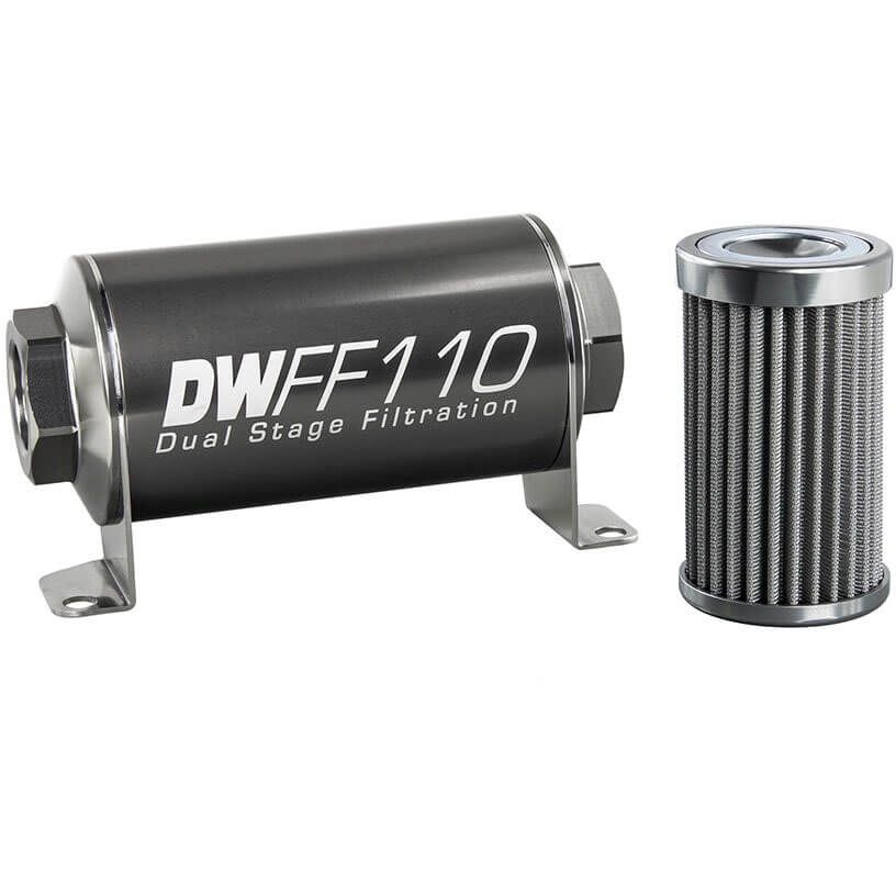DeatschWerks In-Line Fuel Filter (100 Micron, 8AN fittings, 110mm)