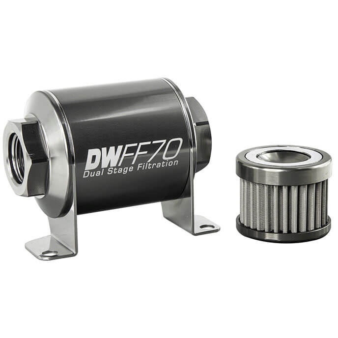 DeatschWerks In-Line Fuel Filter (100 Micron, 8AN fittings, 70mm)