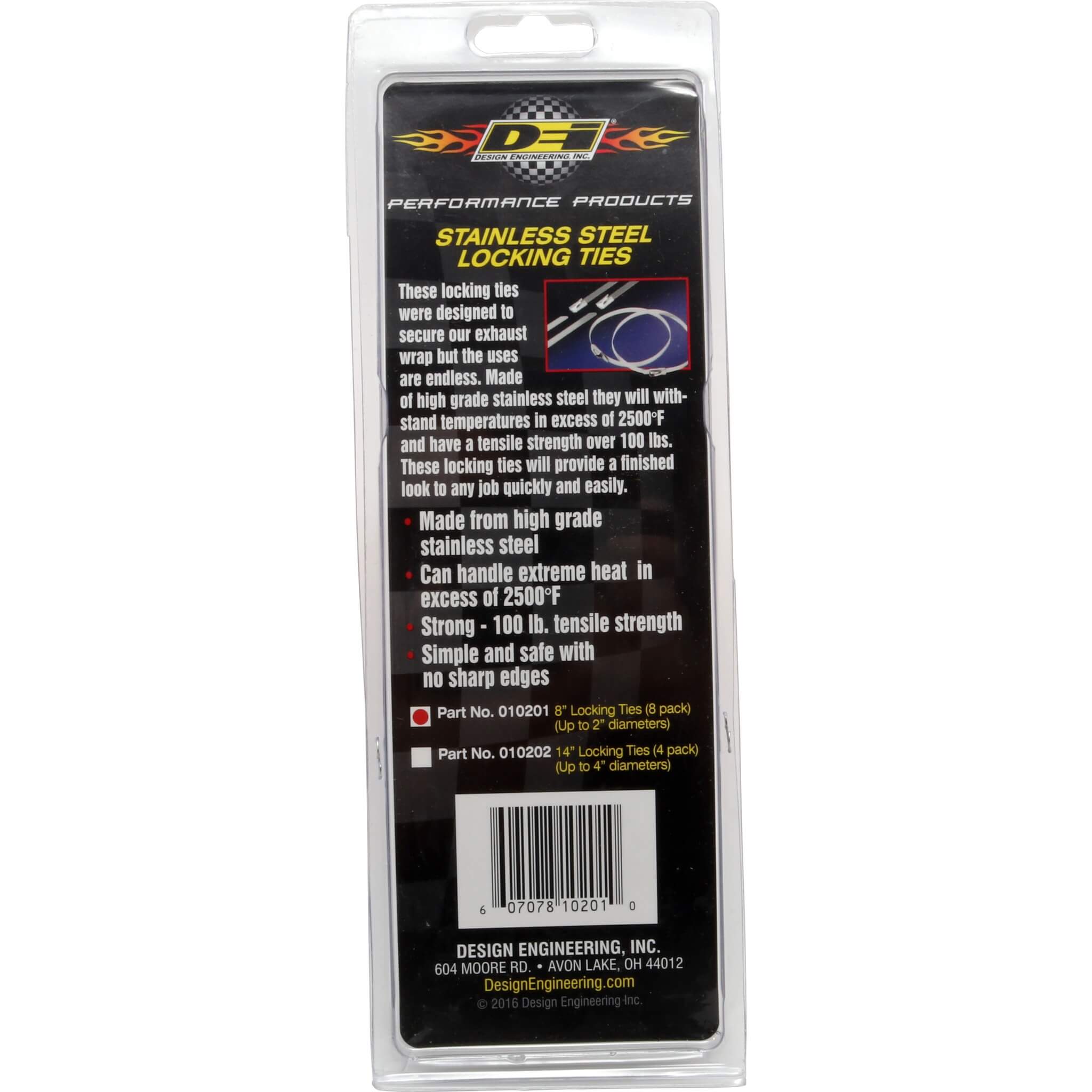 DEI Stainless Steel Locking Ties (8in, Pack/8) - Angle 3