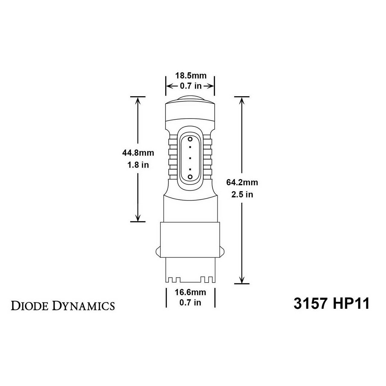 Diode Dynamics 3157 HP11 LED Rear Turn Signal Bulbs (Cool White, Pair), 2015-2021 Mustang - Angle 3
