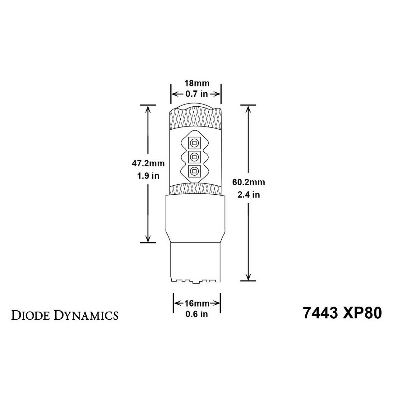 Diode Dynamics 7443 XP80 LED Turn Signal Bulb (Amber, 510 Lumens, Single), 2004-2007 WRX - Angle 3