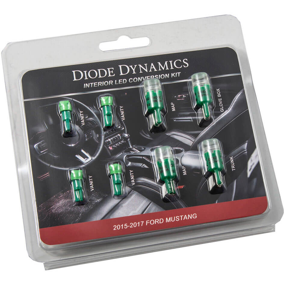 Diode Dynamics Interior LED Bulb Lighting Kit (Stage 1, Green), 2015-2017 Mustang