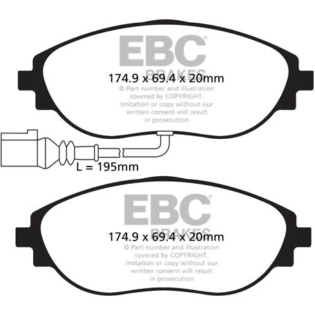 EBC Front BlueStuff NDX Brake Pads, 2015-2019 Golf R - Angle 3