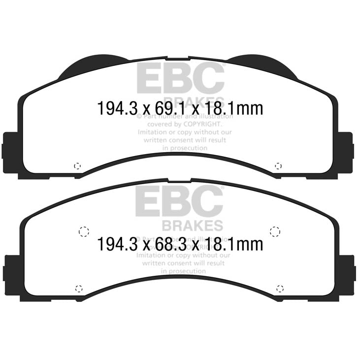 EBC Front Ultimax2 Brake Pads, 2017-2020 F-150 Raptor - Angle 3