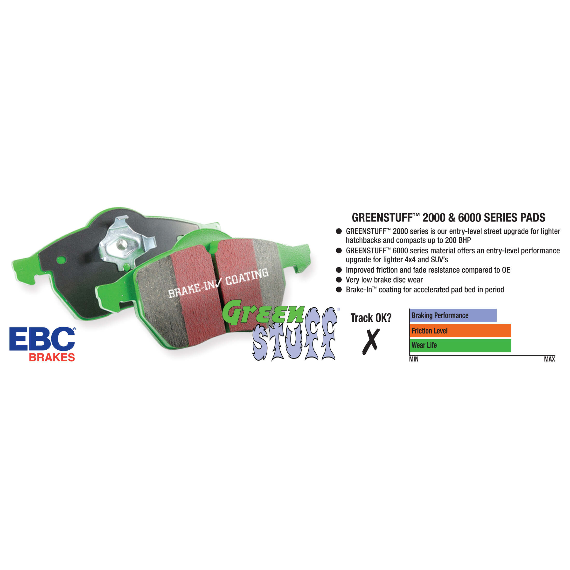 EBC GreenStuff Front Brake Pads, 2004-2017 STi & 2017-2026 BRZ w/ Brembo - Angle 2