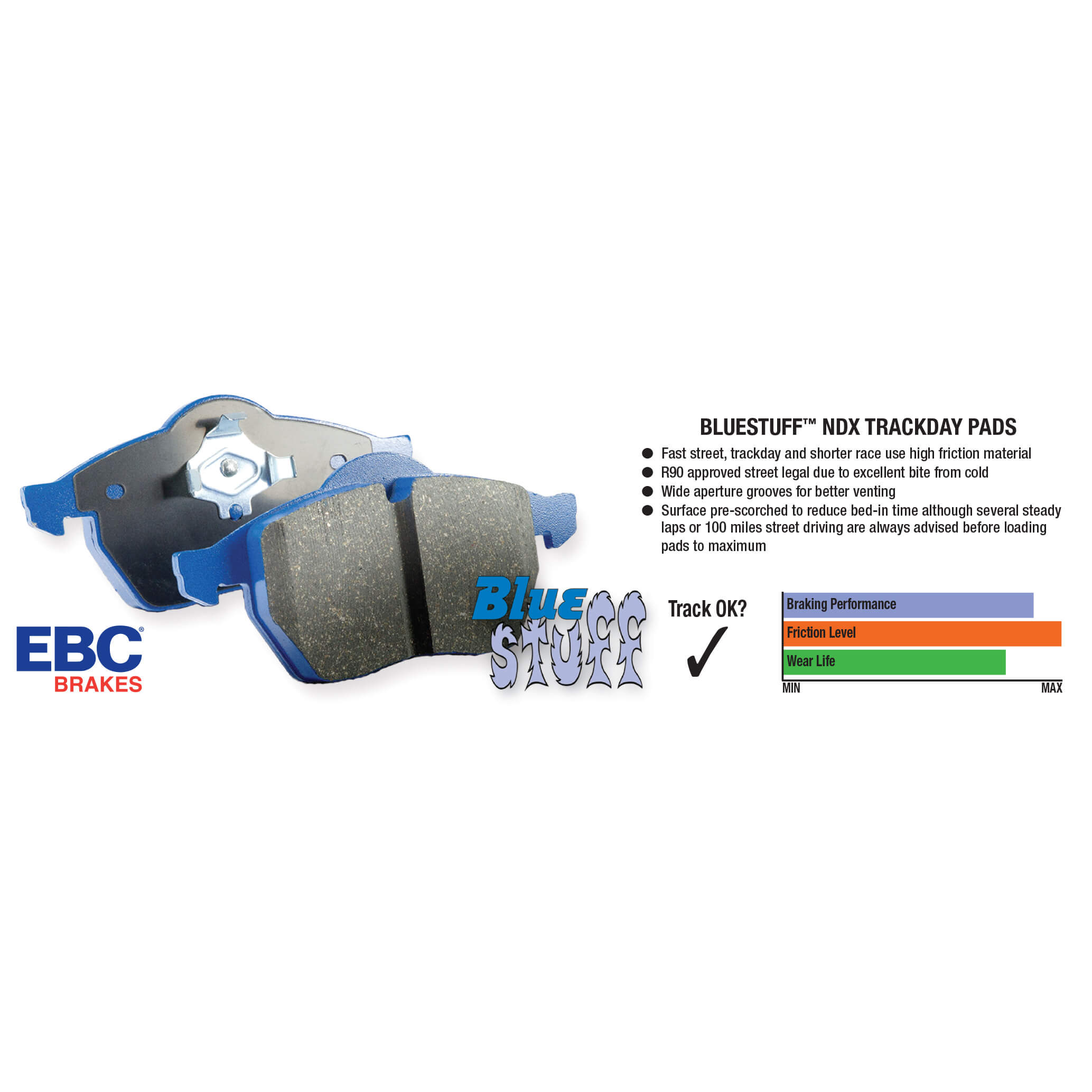 EBC Rear BlueStuff NDX Brake Pads, 2022-2025 WRX CVT - Angle 2