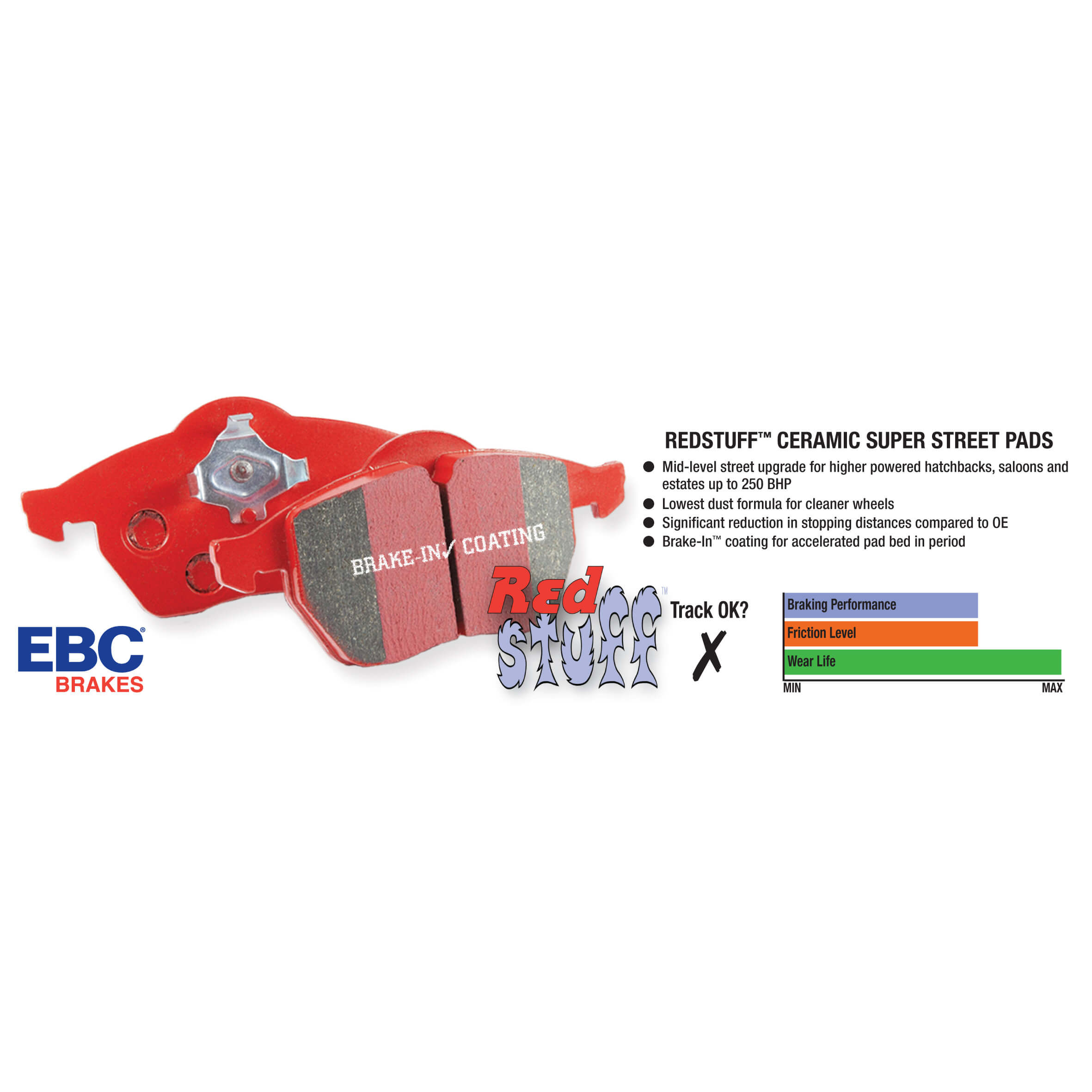 EBC RedStuff Front Brake Pads, 2014-2019 Fiesta ST - Angle 2