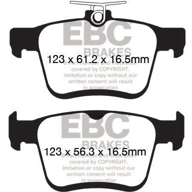 EBC YellowStuff Rear Brake Pads, 2015-2019 Golf R - Angle 3