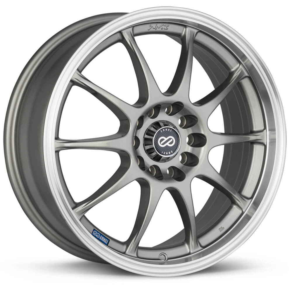 Enkei J10 Wheel - 17x7 / +38 / 5x100 & 5x114.3 - Silver w/ Mach Lip - Angle 2