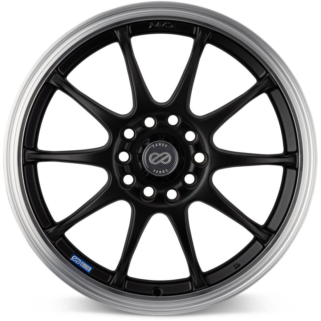 Enkei J10 Wheel - 17x7 / +42 / 4x100 & 4x108 - Black w/ Mach Lip - Angle 2