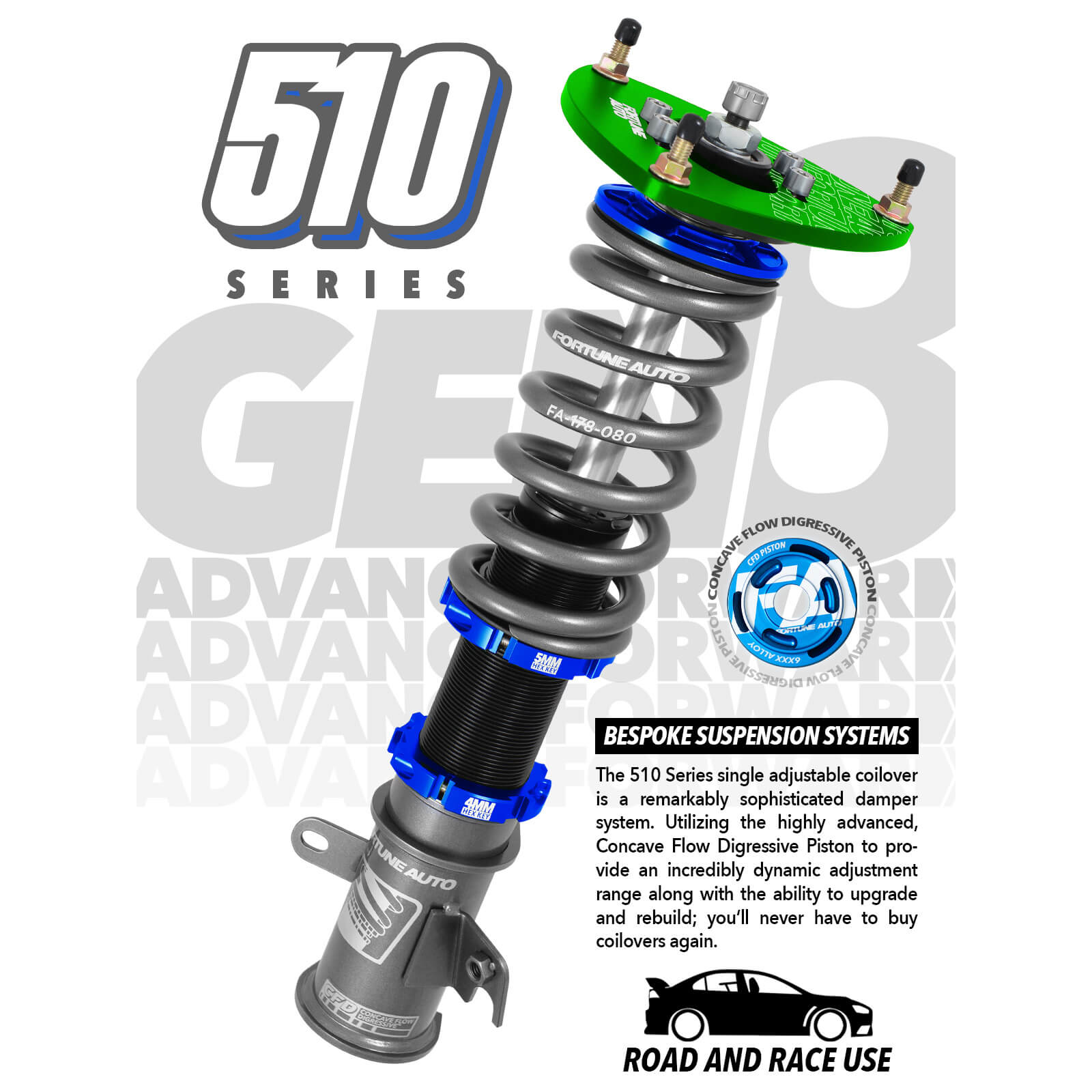 Fortune Auto 510 Series Coilovers, Miata (NA/NB) - Angle 2