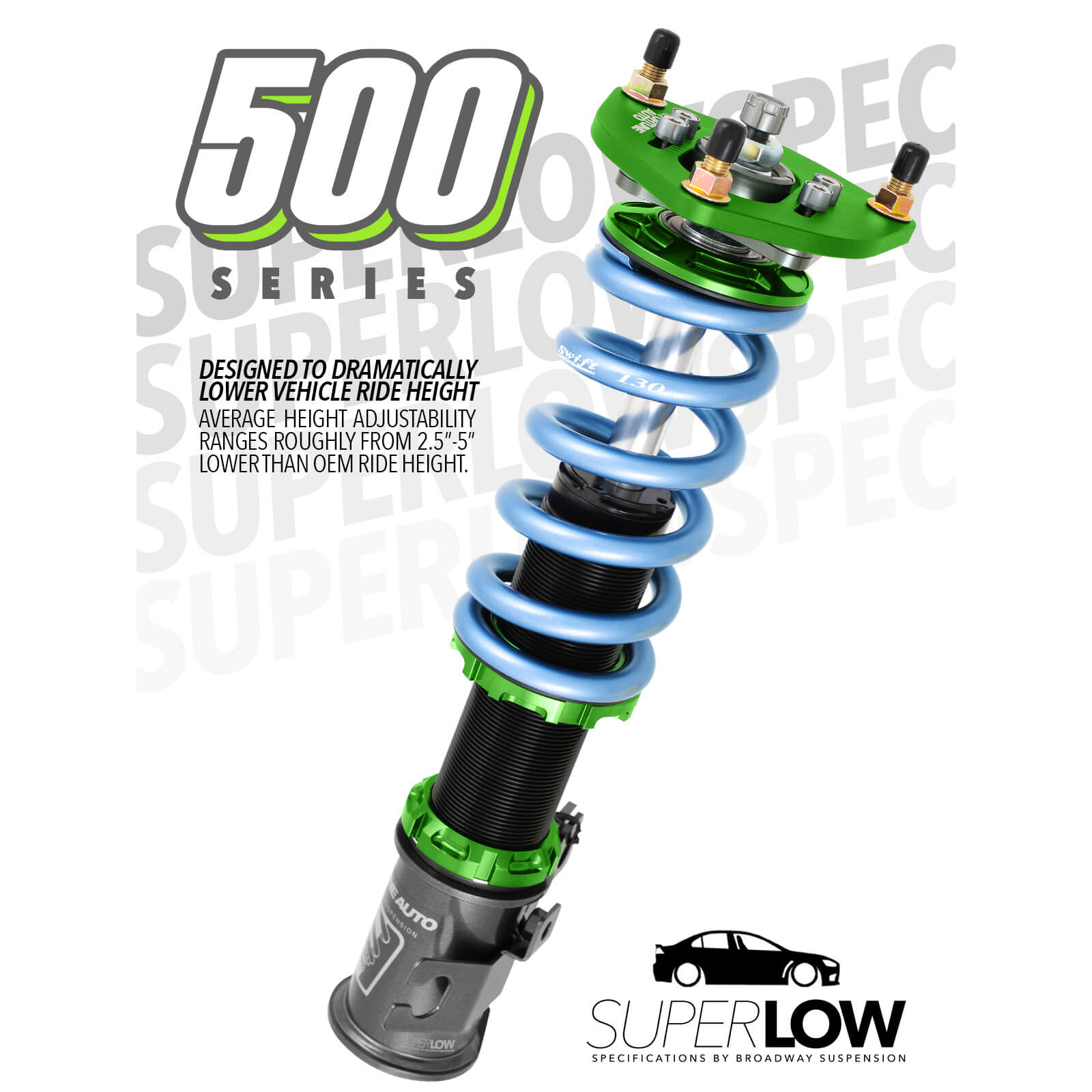 Fortune Auto Super Low 500 Series Coilovers, Miata (NA/NB) - Angle 2