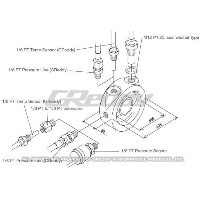 Greddy Oil Block Sandwich Plate Adapter - M20 x 3/4in - Angle 2