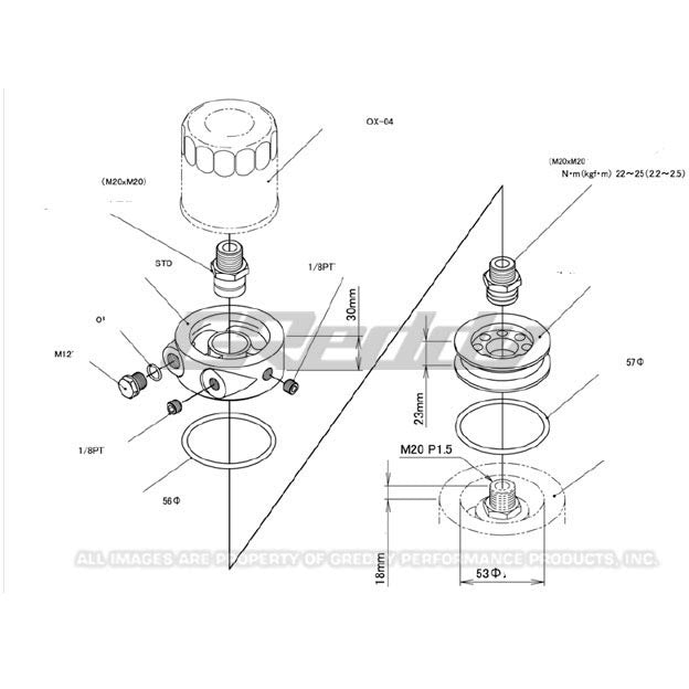 Greddy Oil Filter Sandwich Adapter Plate - M20 x P1.5, 2013-2020 BRZ/FR-S/86 - Angle 3