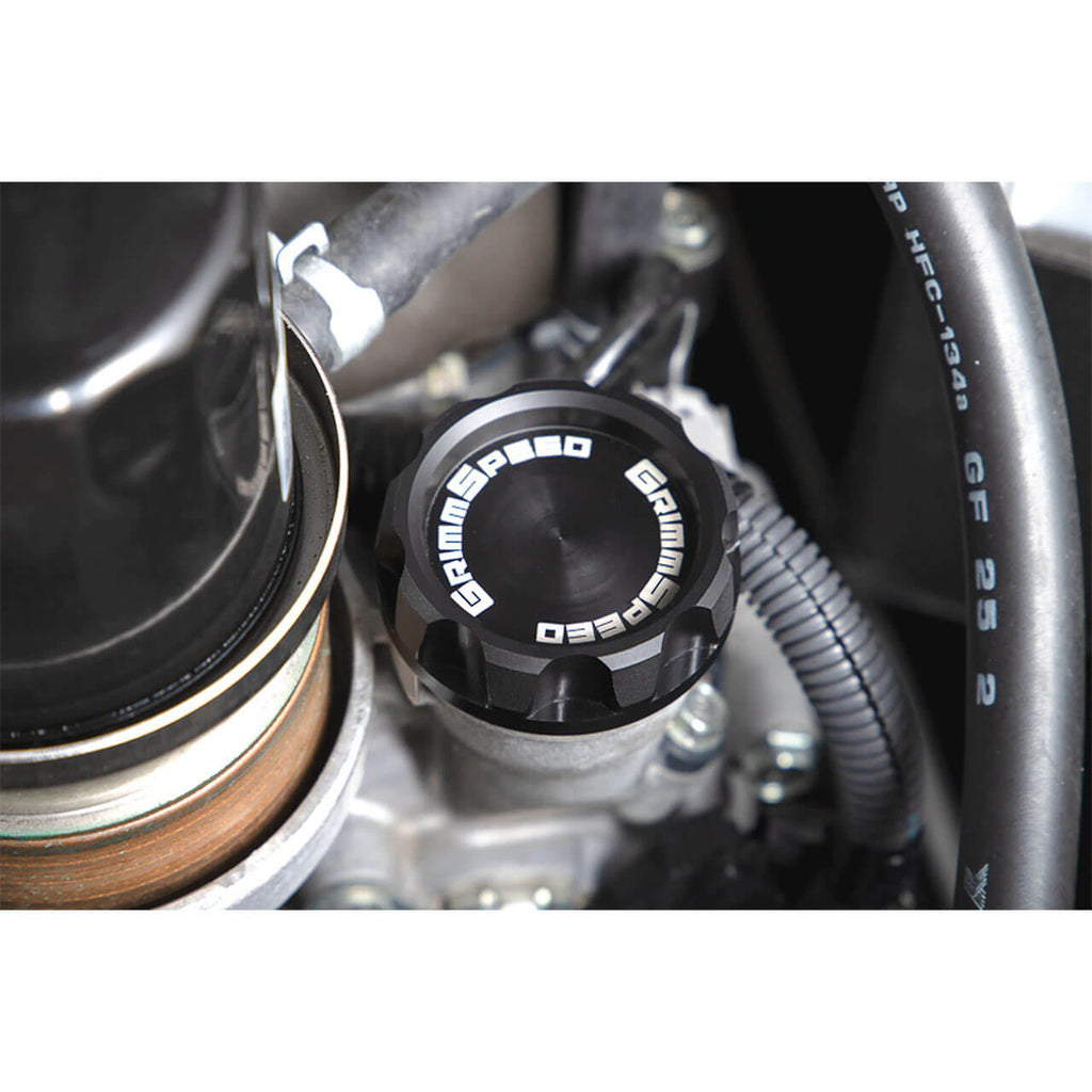 GrimmSpeed 'Cool Touch' v2 Delrin Oil Cap (Black), 2002-2021 WRX & 2004-2021 STi & BRZ/FR-S/86 - Angle 4