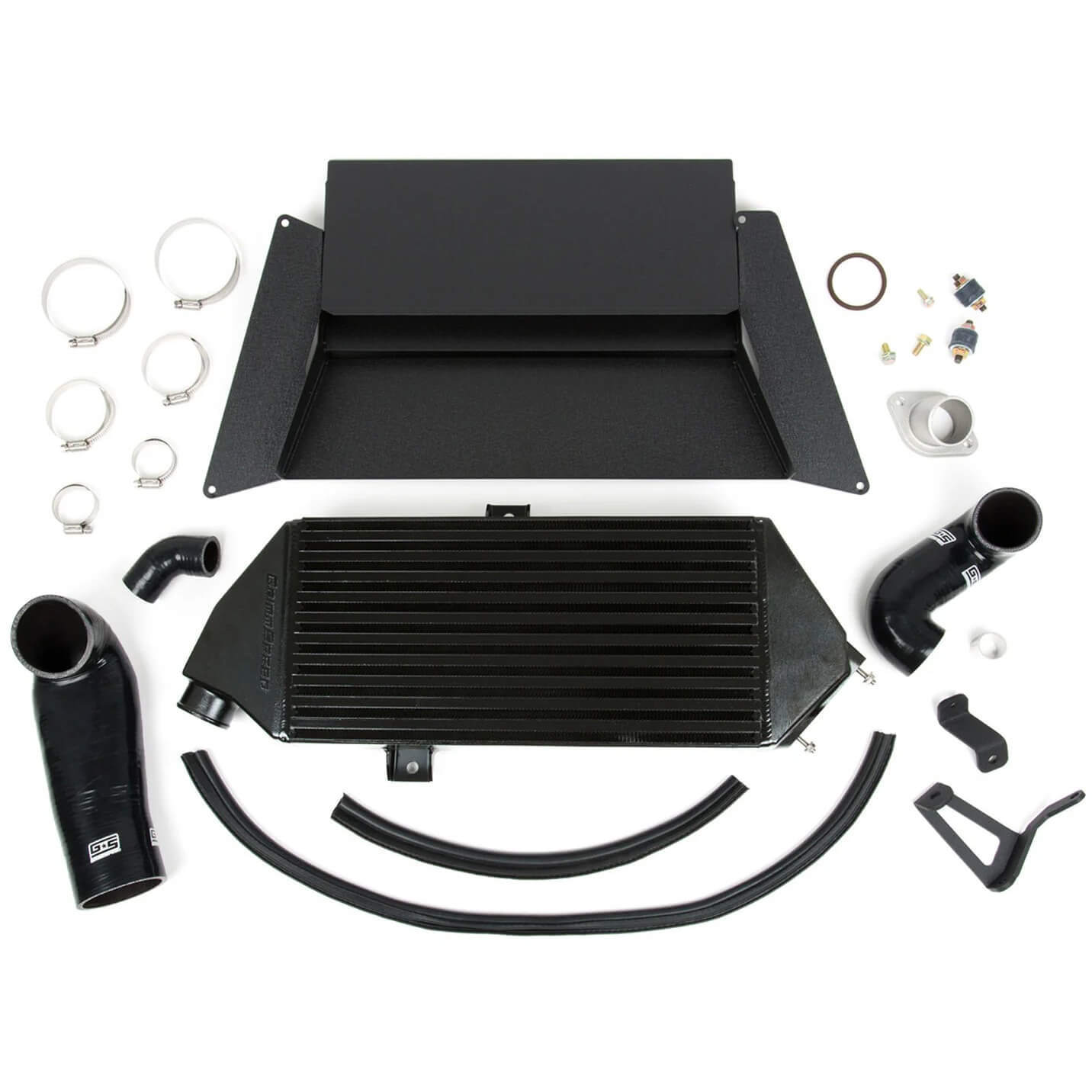 GrimmSpeed Top Mount Intercooler Kit w/ Splitter (Black), 2008-2014 WRX