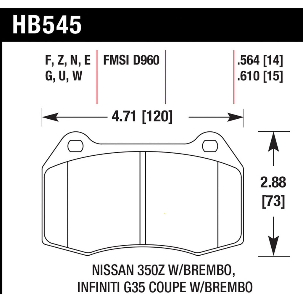 Hawk Front Brake Pads, 2003-2009 350Z w/ Brembo