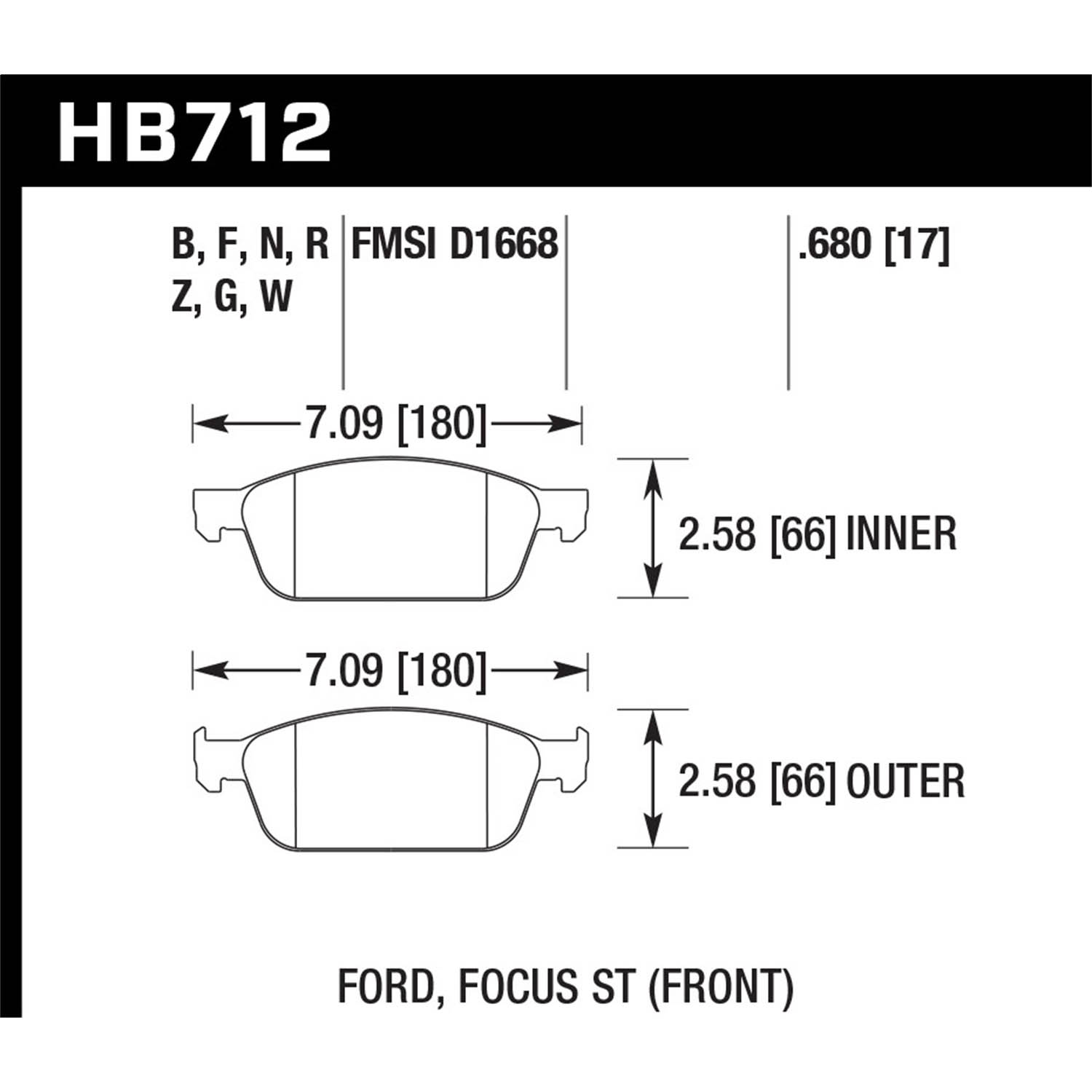 Hawk Front Brake Pads, 2013-2018 Focus ST