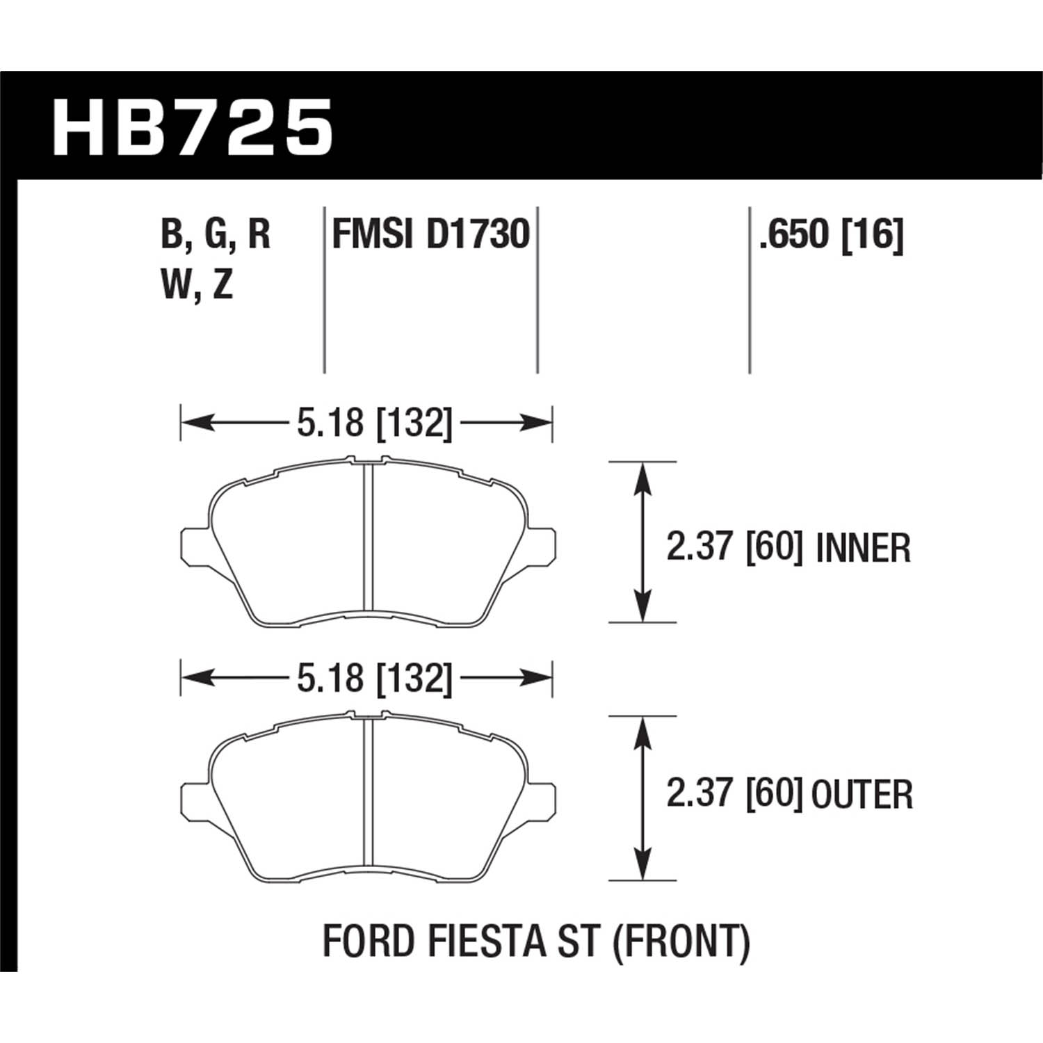 Hawk Front Brake Pads, 2014-2019 Fiesta ST