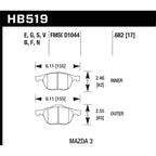 Hawk Front HP Plus Brake Pads, 2004-2013 Mazda3 - Angle 2