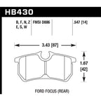 Hawk Rear Brake Pads, 2014-2019 Fiesta ST