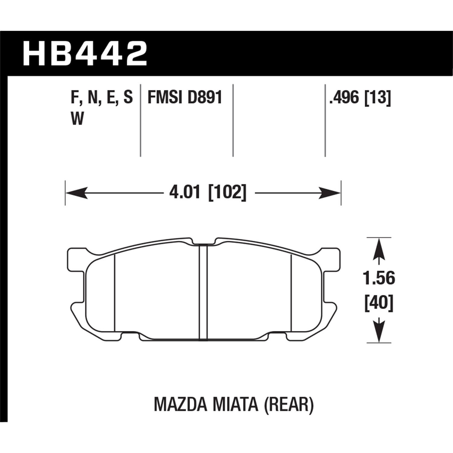 Hawk Rear Brake Pads, 2001-2005 Miata
