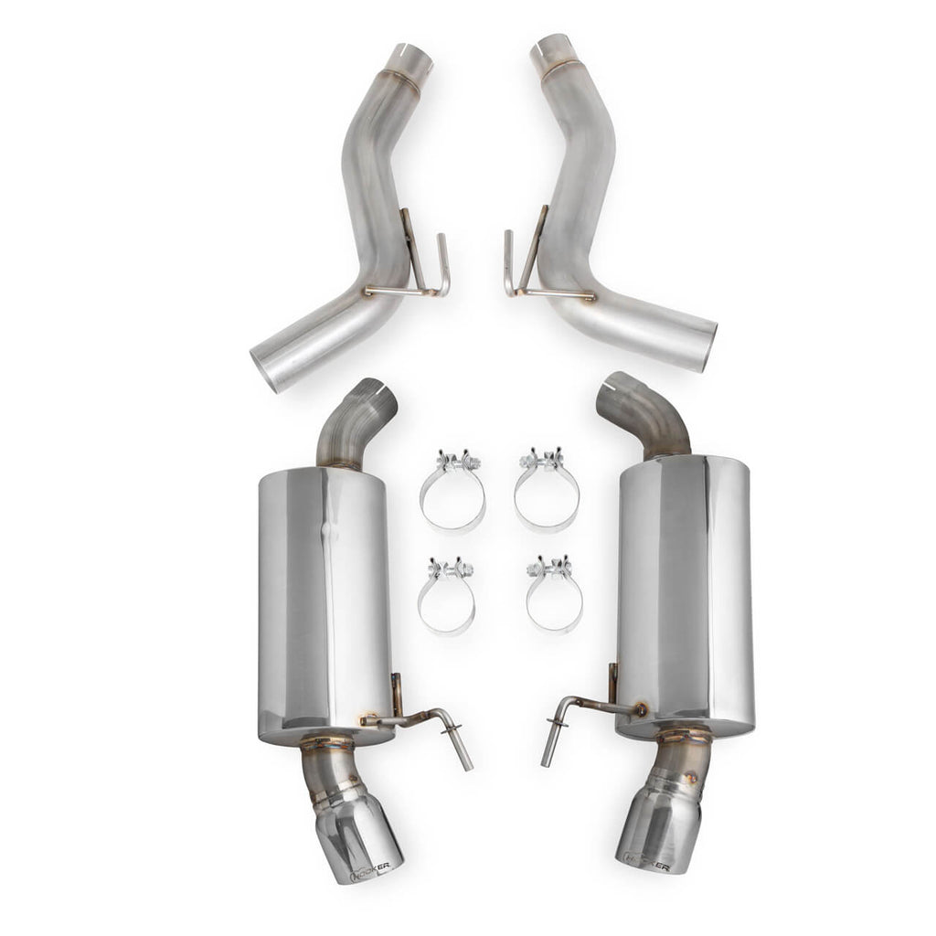 Hooker 2.5in Axle-Back Exhaust w/ Muffler (Dual 4in Polished Tips), 2015+ Mustang EcoBoost