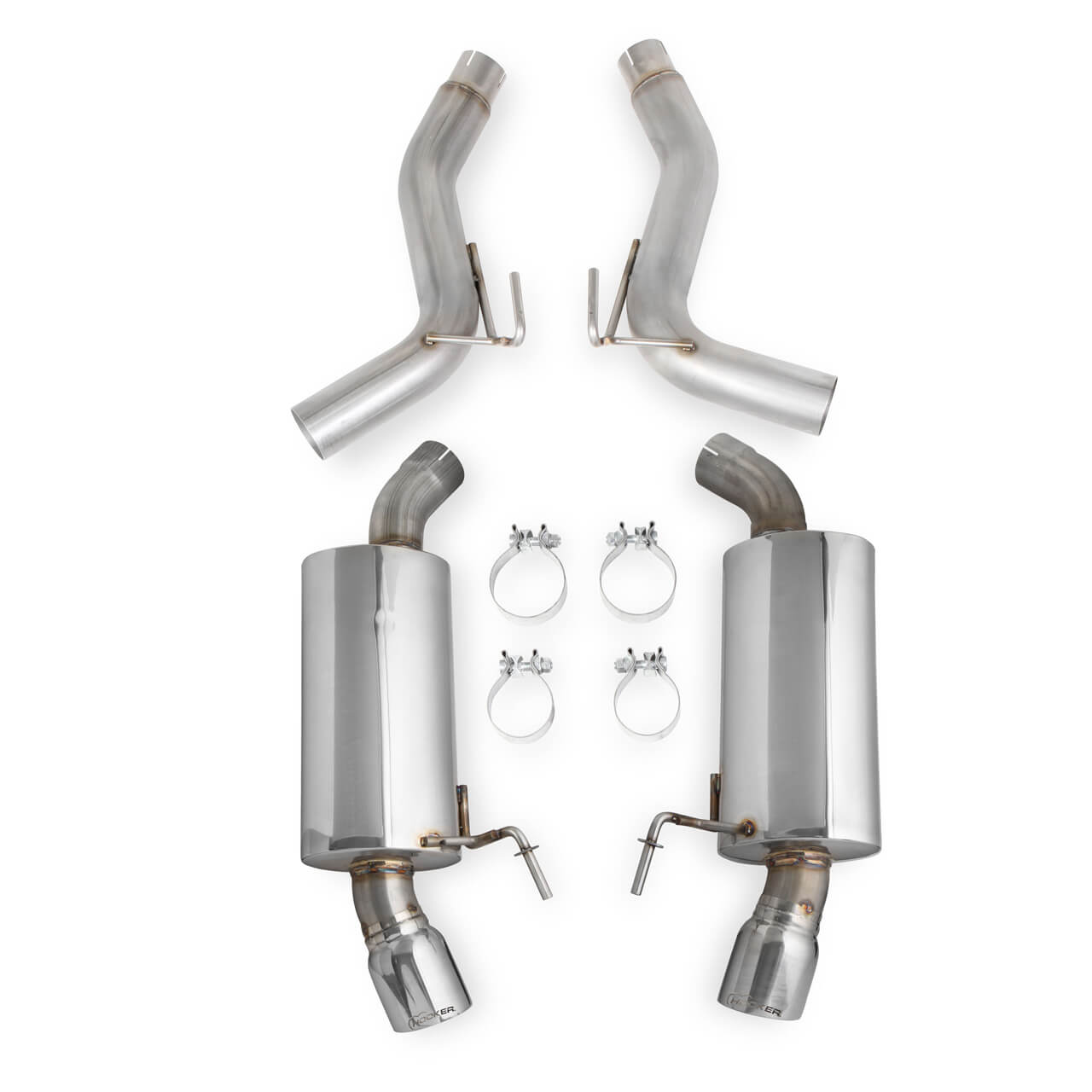 Hooker 2.5in Axle-Back Exhaust w/ Muffler (Dual 4in Polished Tips), 2015+ Mustang EcoBoost