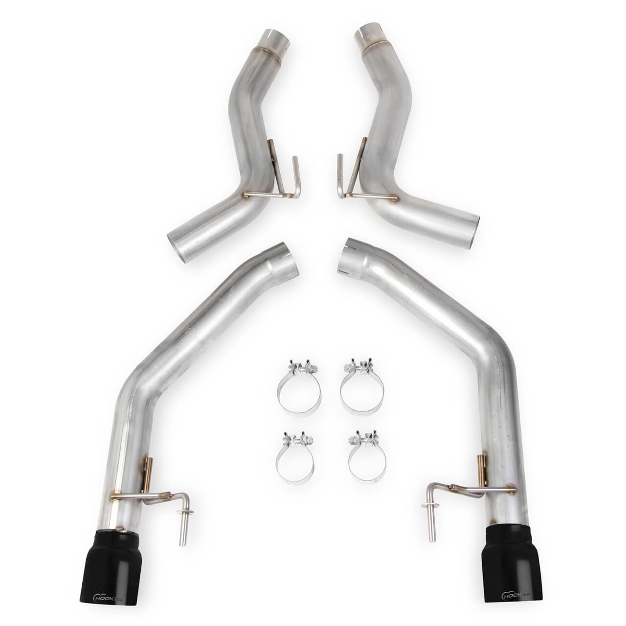 Hooker 2.5in Axle-Back Exhaust w/o Muffler (Dual 4in Black Tips), 2015+ Mustang EcoBoost