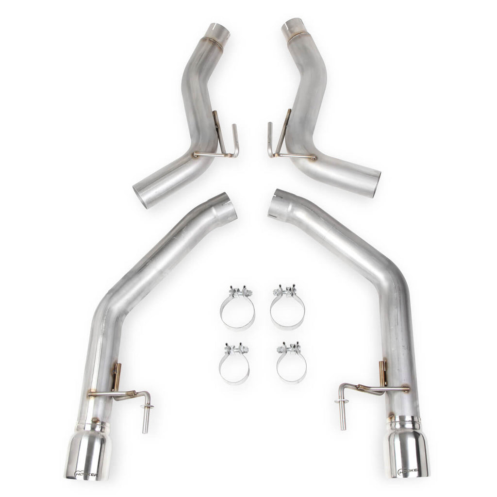 Hooker 2.5in Axle-Back Exhaust w/o Muffler (Dual 4in Polished Tips), 2015+ Mustang EcoBoost