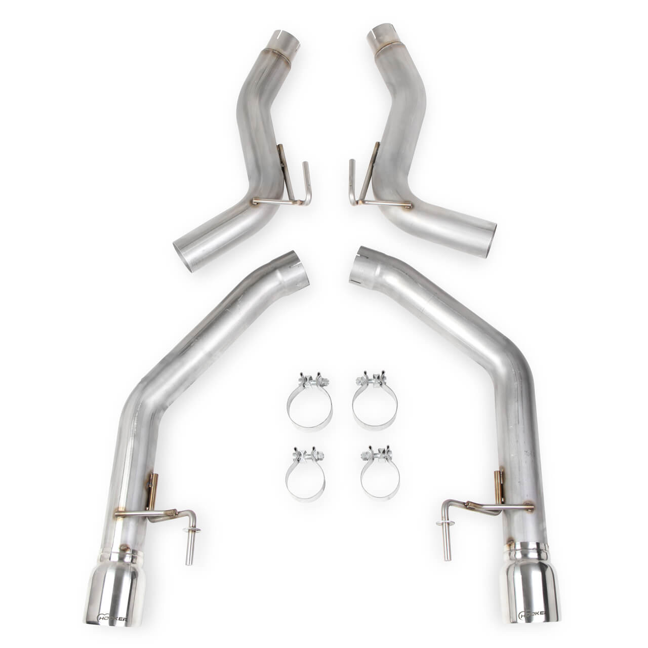 Hooker 2.5in Axle-Back Exhaust w/o Muffler (Dual 4in Polished Tips), 2015+ Mustang EcoBoost