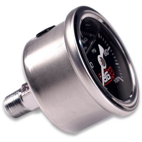 IAG Liquid Filled Fuel Pressure Gauge (Black Face, 0-100psi) - Angle 2
