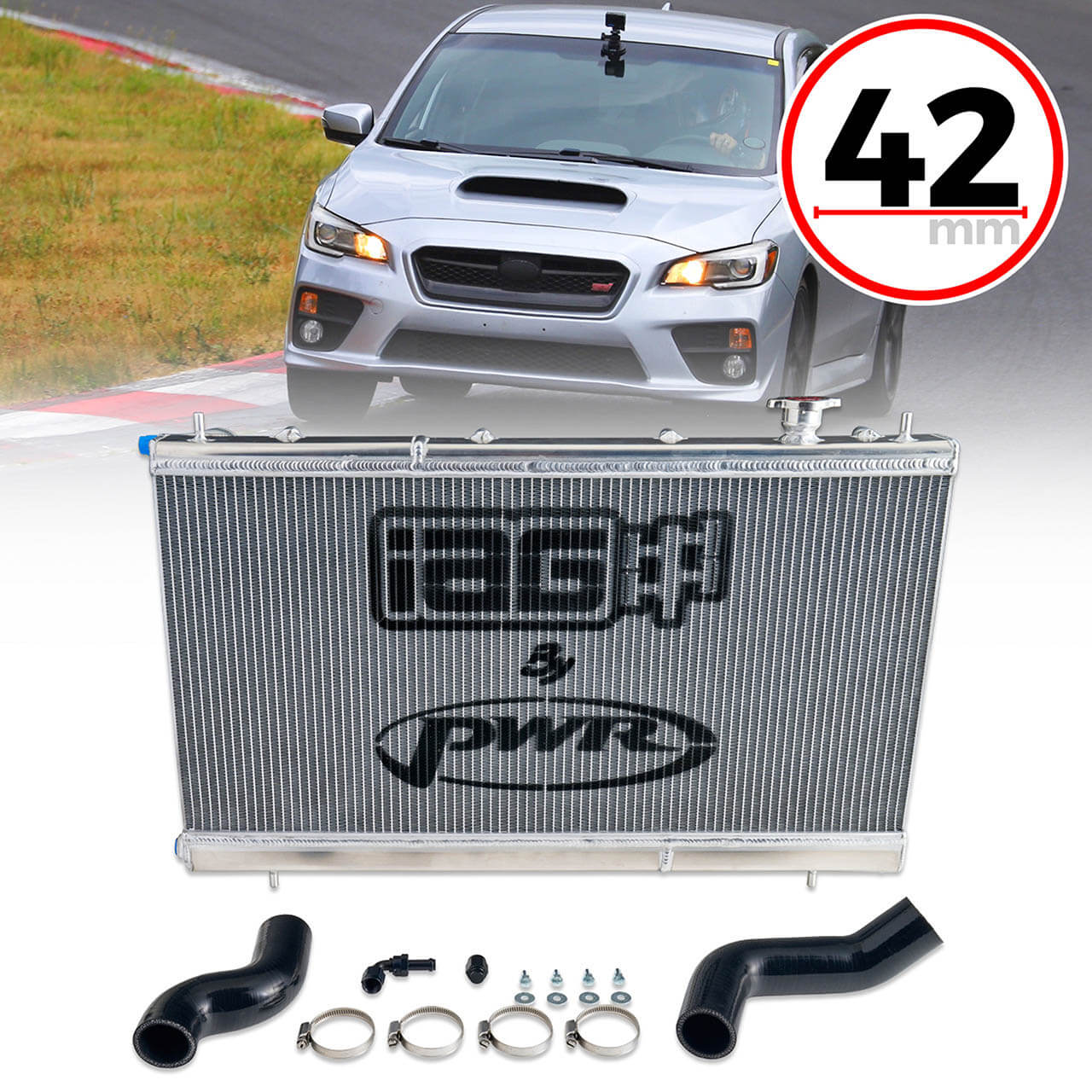 IAG Triple Pass Street Series 42mm Radiator, 2008-2014 WRX & 2008-2021 STi - Angle 2