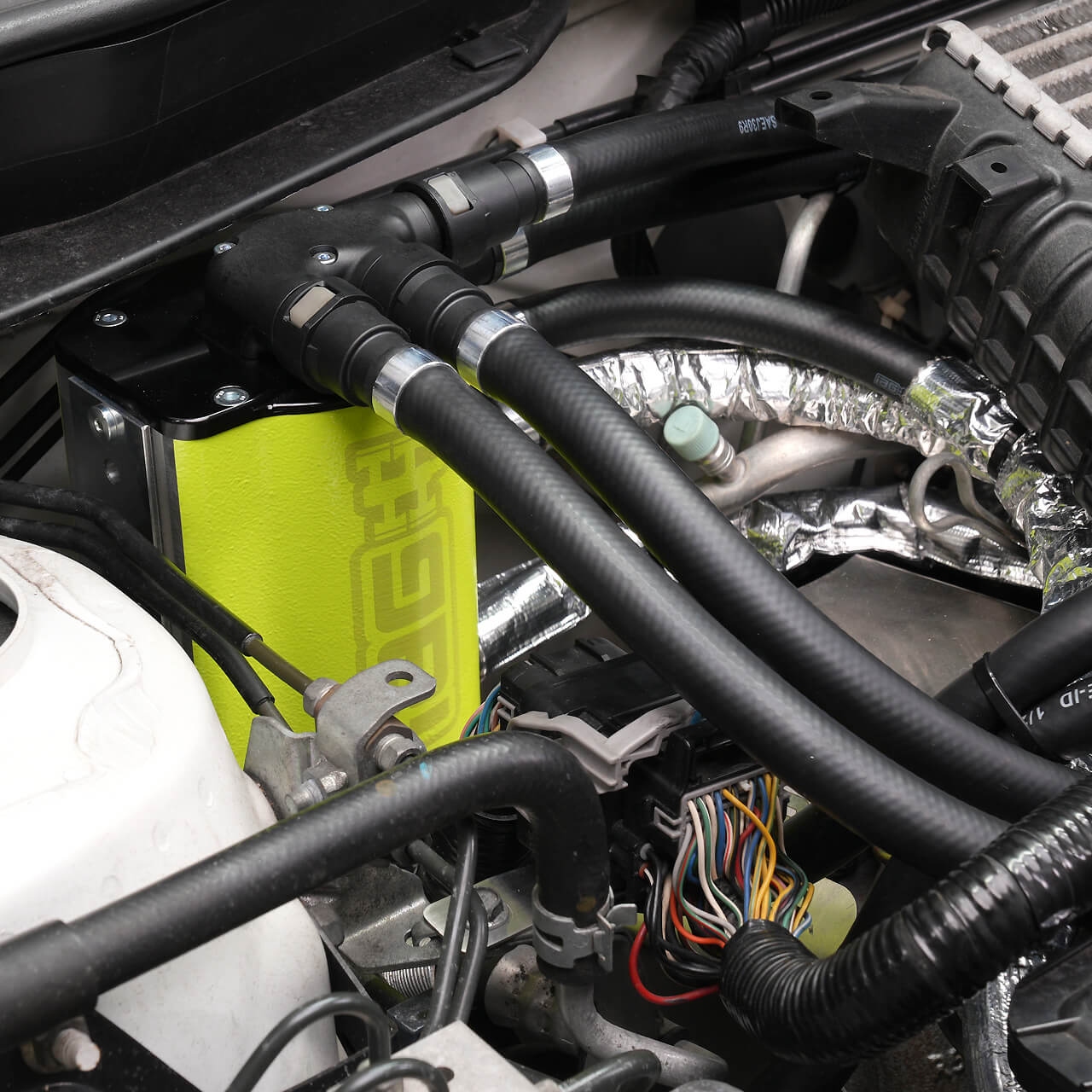 IAG v3 Street Series Air/Oil Separator (AOS) Kit (Neon Yellow), 2008-2014 WRX & 2008-2021 STi - Angle 4