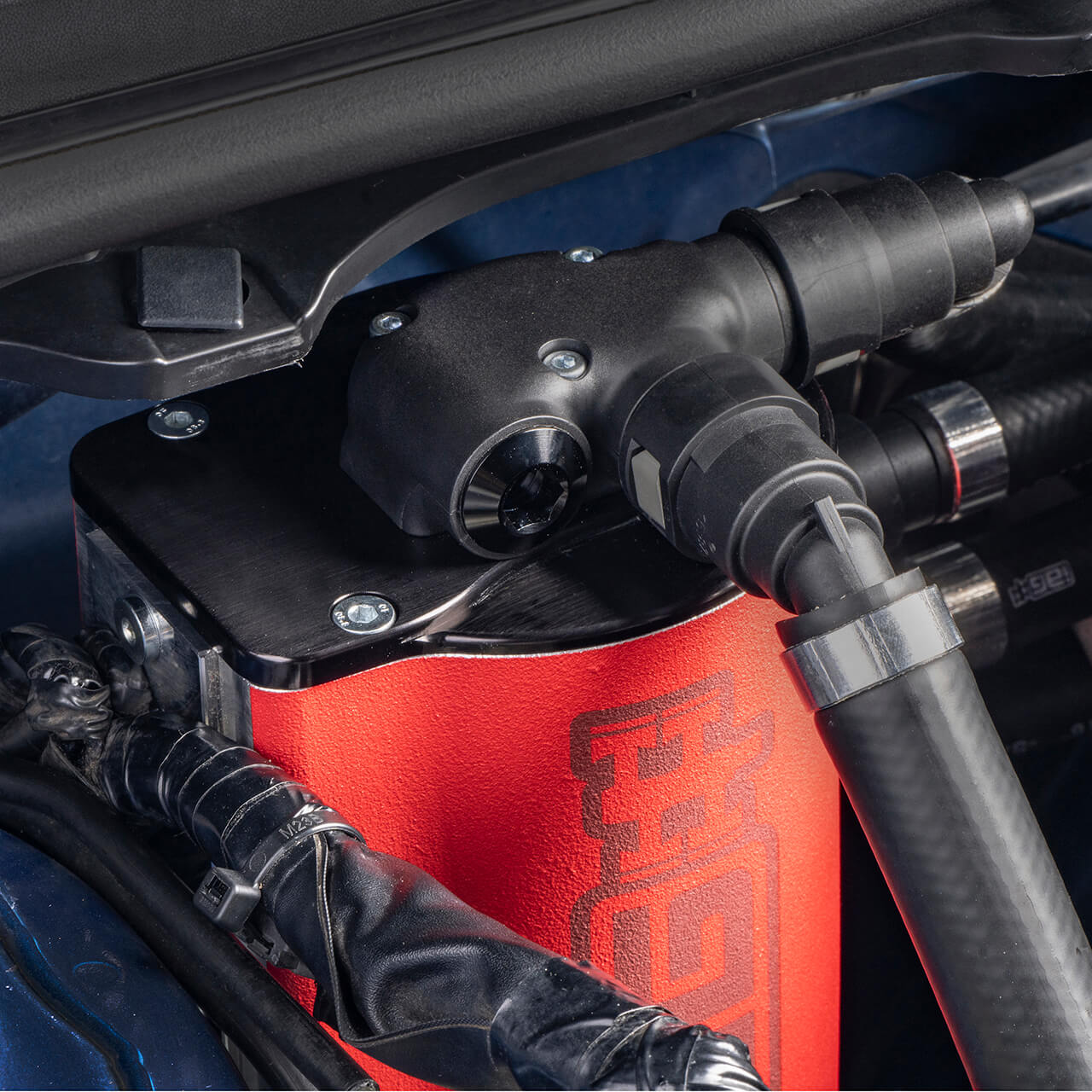 IAG v3 Street Series Air/Oil Separator (AOS) Kit (Wrinkle Red), 2015-2021 WRX - Angle 5
