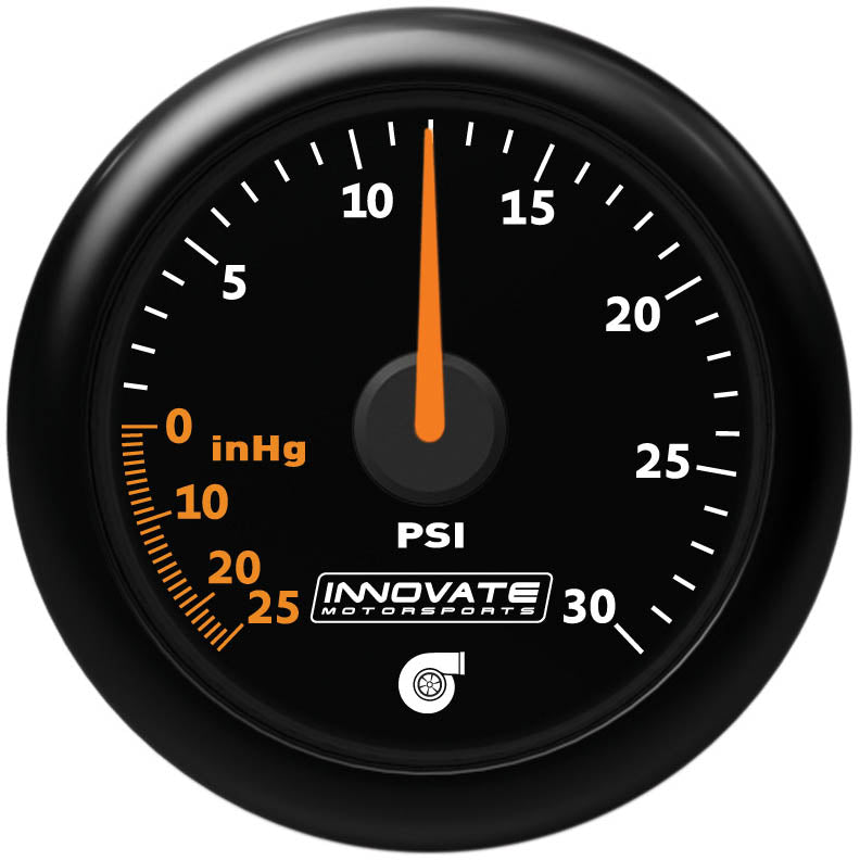 Innovate MTX Analog, 30 PSI Vacuum/Boost, Black Faceplate Gauge Kit