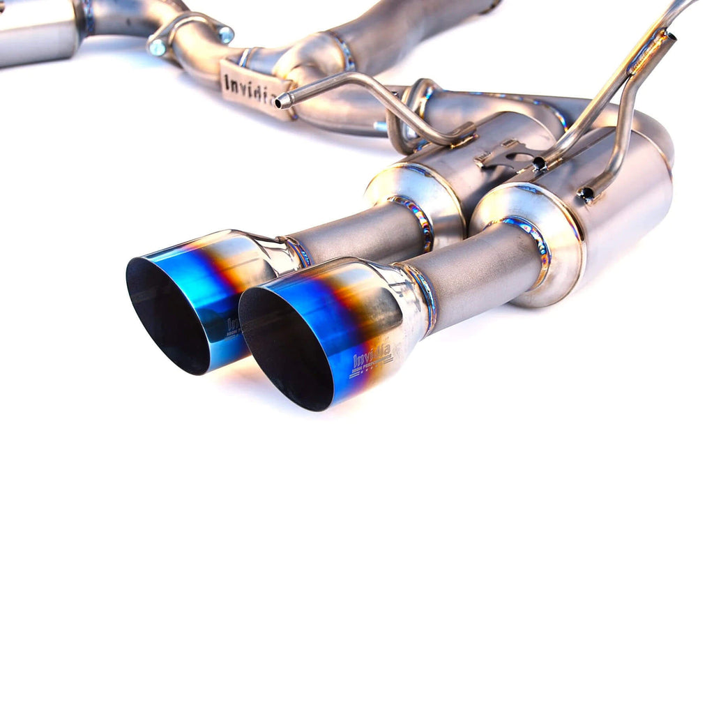 Invidia Full Titanium Gemini R400 Cat-Back Exhaust w/ Quad 101mm Ti Tips, 2011-2014 WRX & STi (Sedan) - Angle 3
