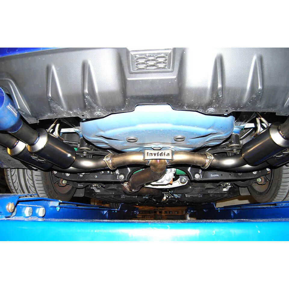 Invidia Full Titanium Gemini R400 Cat-Back Exhaust w/ Quad 101mm Ti Tips, 2011-2014 WRX & STi (Sedan) - Angle 4
