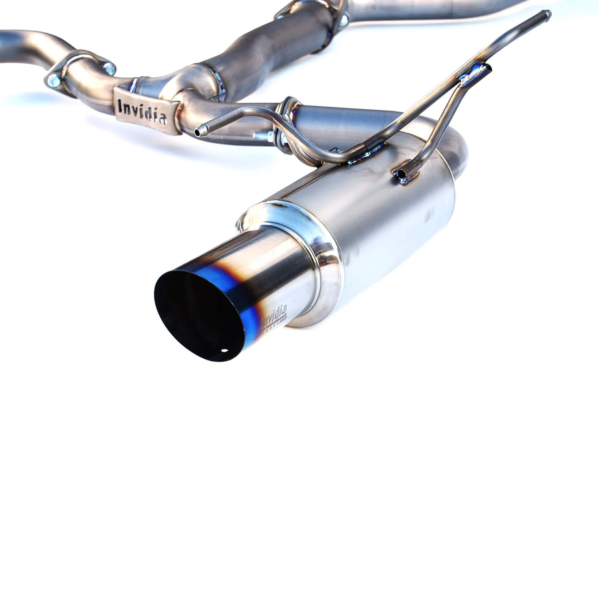 Invidia Full Titanium N1 Cat-Back Exhaust w/ Dual 101mm Tips, 2008-2014 WRX & 2011-2014 STi (Sedan) - Angle 4