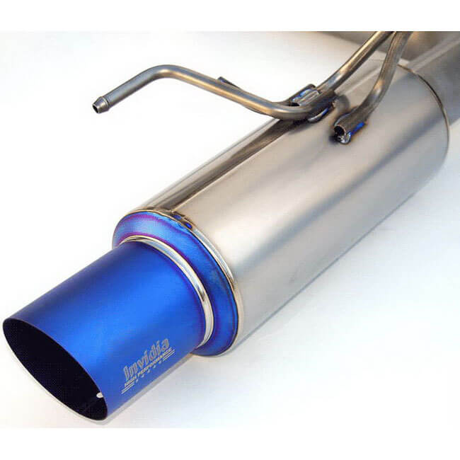 Invidia Full Titanium Racing Cat-Back Exhaust w/ Single 101mm Tip, 2008-2014 WRX & 2011-2014 STi (Sedan) - Angle 2