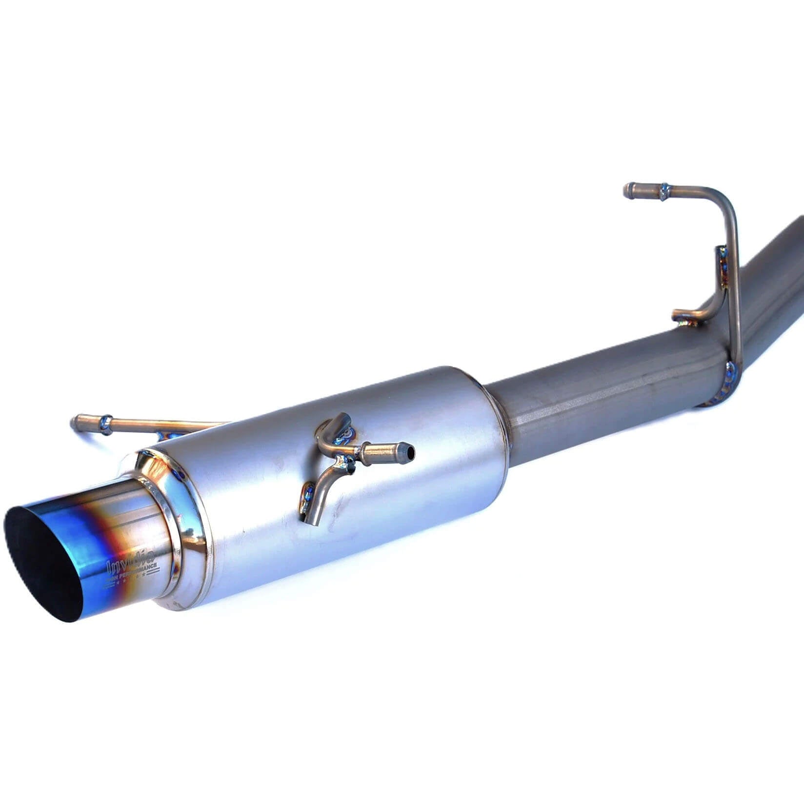 Invidia Full Titanium Racing Cat-Back Exhaust w/ Single 101mm Tip, 2008-2014 WRX & STI (Hatch) - Angle 2