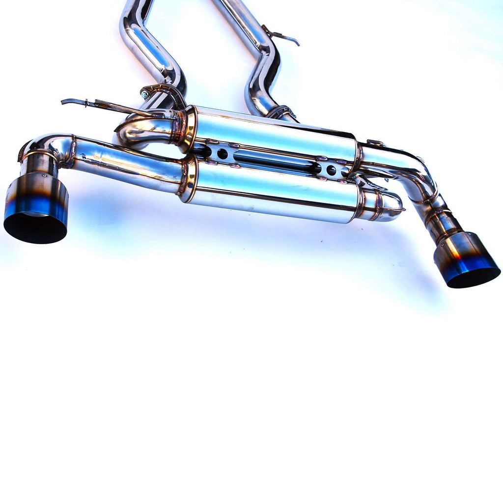 Invidia Gemini Cat-Back Dual Exhaust w/ Valve & Single-Layer 125mm Ti Tips, 2020-2021 GR Supra - Angle 3