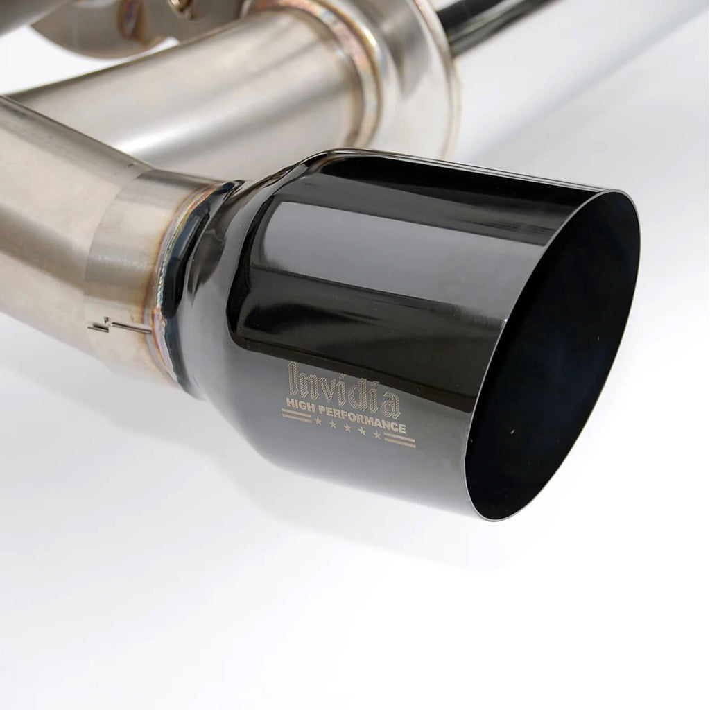 Invidia Gemini Cat-Back Exhaust System w/ Single-Layer 110mm Black Tips, 2023-2025 Nissan Z - Angle 3